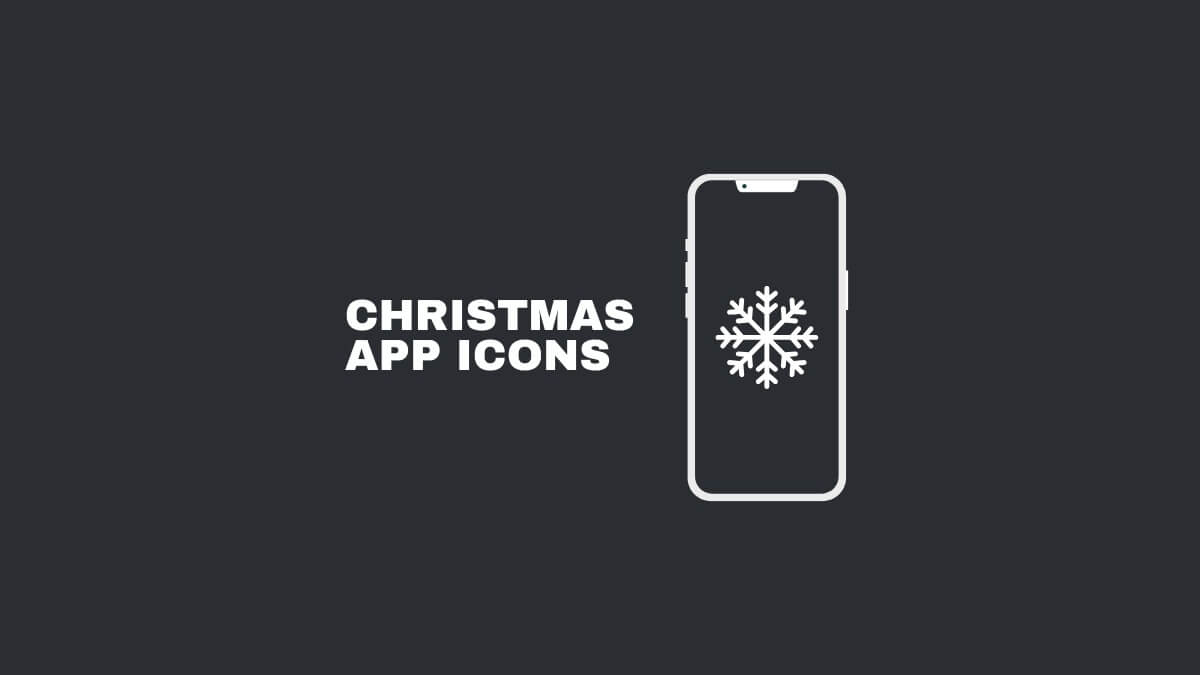 Dark background with "Christmas App Icons" text. Illustrated smartphone displays a snowflake, hinting at festive-themed digital design elements. Minimalistic and modern style.