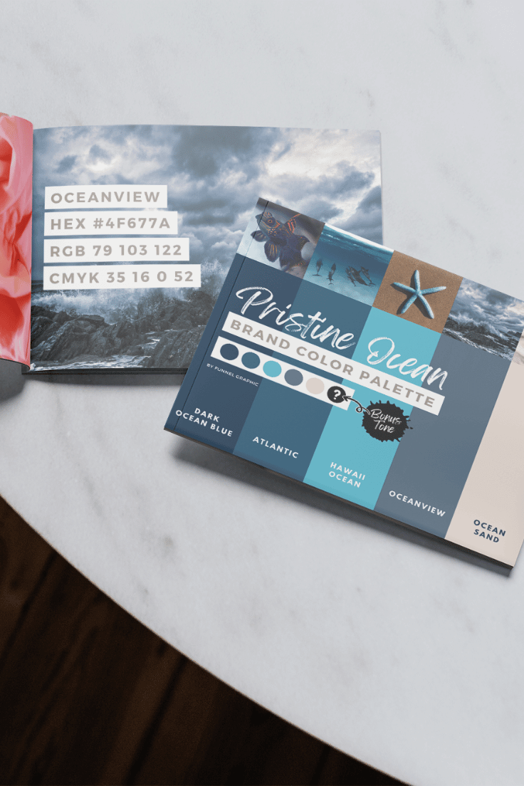 Pristine Ocean Premium Canva Color Palette 8 open and closed book pristine ocean on table