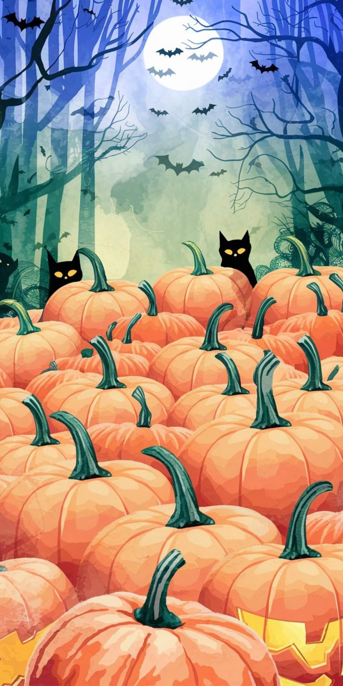 107+ Free Halloween Wallpapers To Download 24 a group of pumpkins with black cats in the background