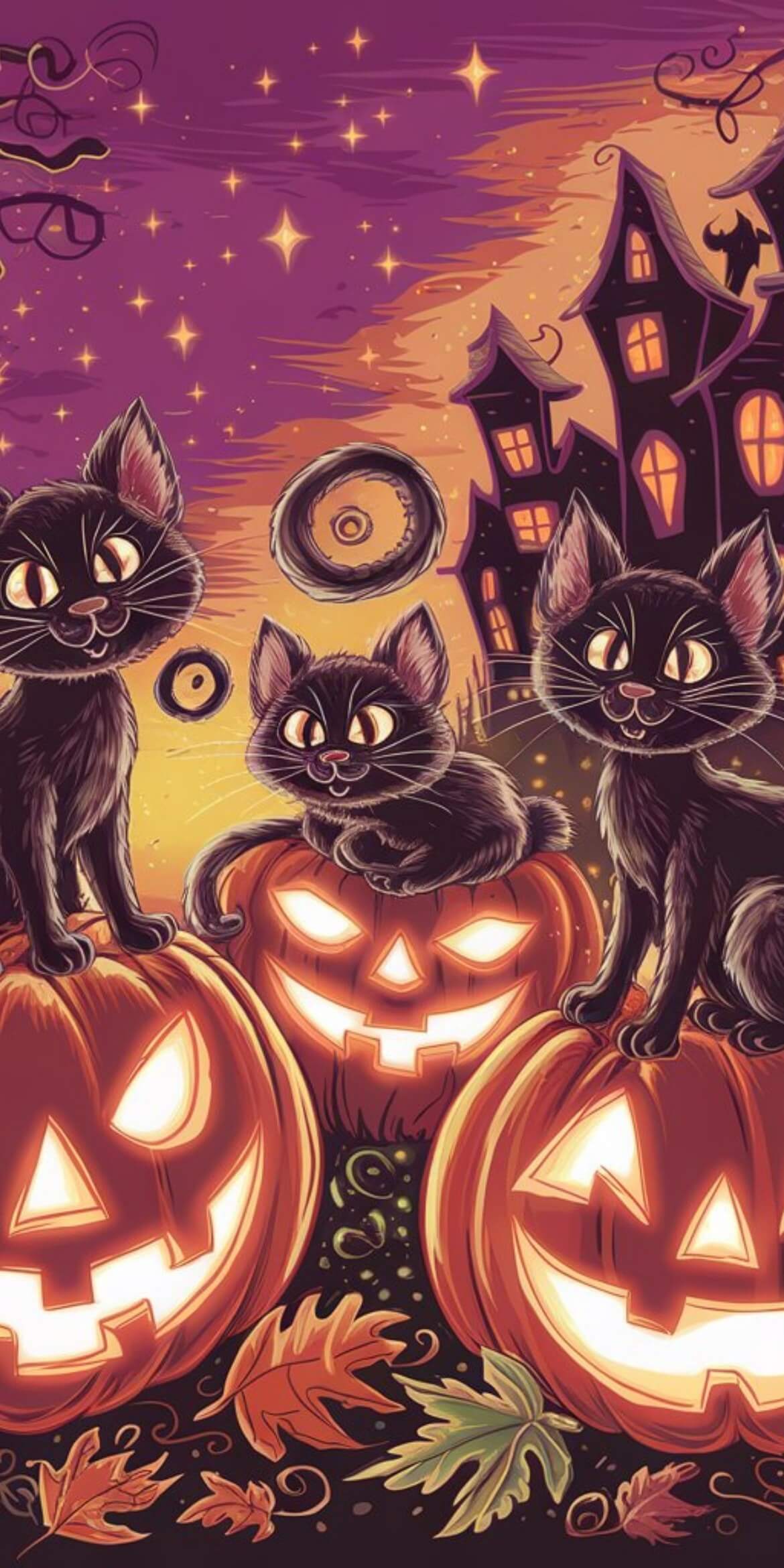 107+ Free Halloween Wallpapers To Download 60 halloween 3 cats pumpkins castle orange purple