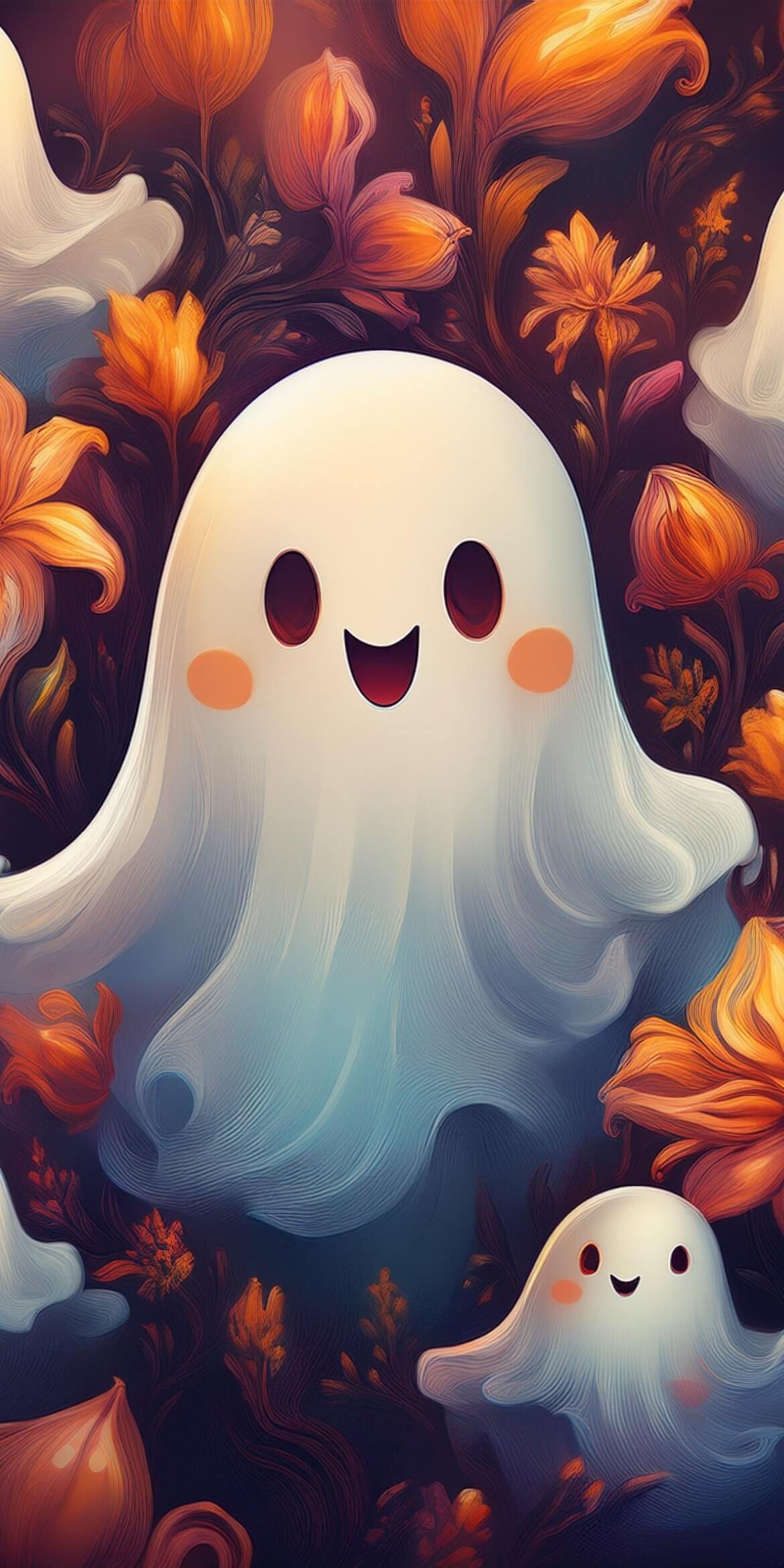 107+ Free Halloween Wallpapers To Download 59 halloween cute kawaii happy ghosts purple orange flowers