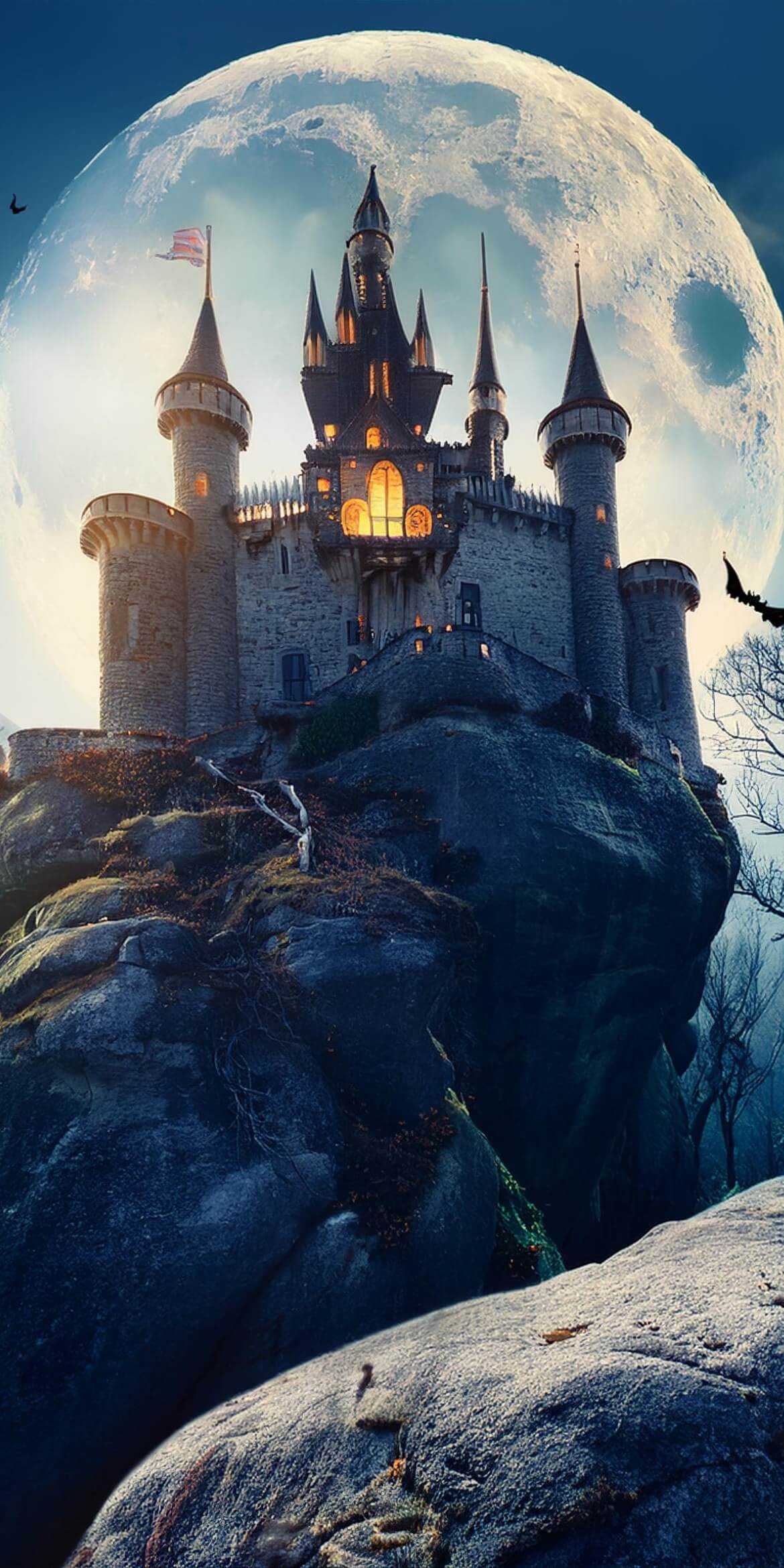 107+ Free Halloween Wallpapers To Download 49 halloween haunted castle on huge rocks giant moon behind