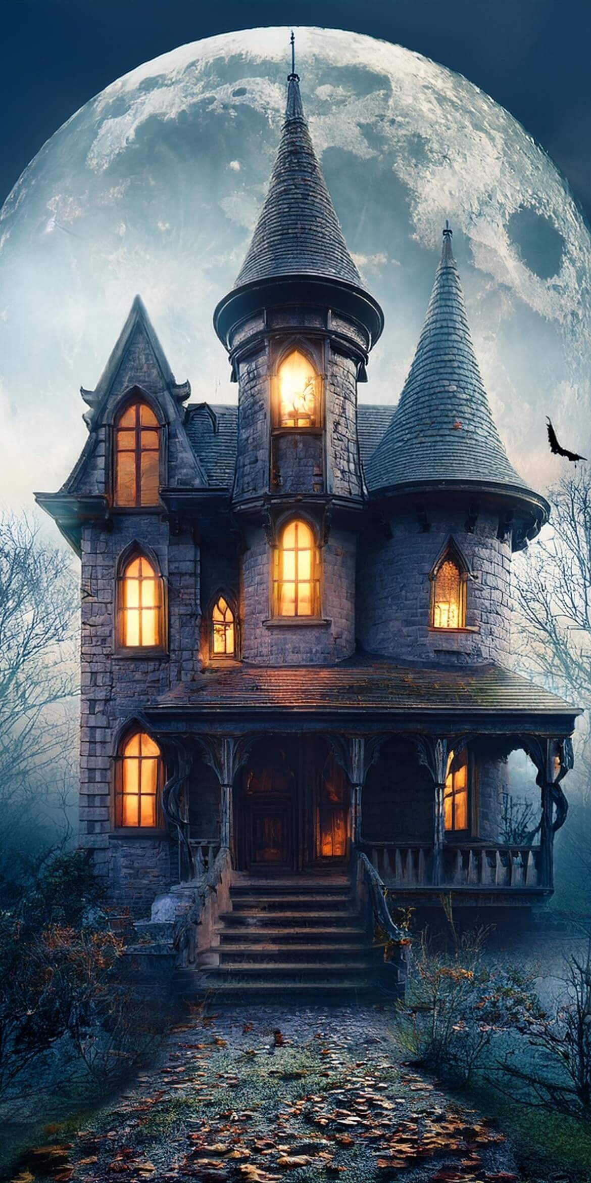 107+ Free Halloween Wallpapers To Download 43 halloween haunted house with giant moon behind