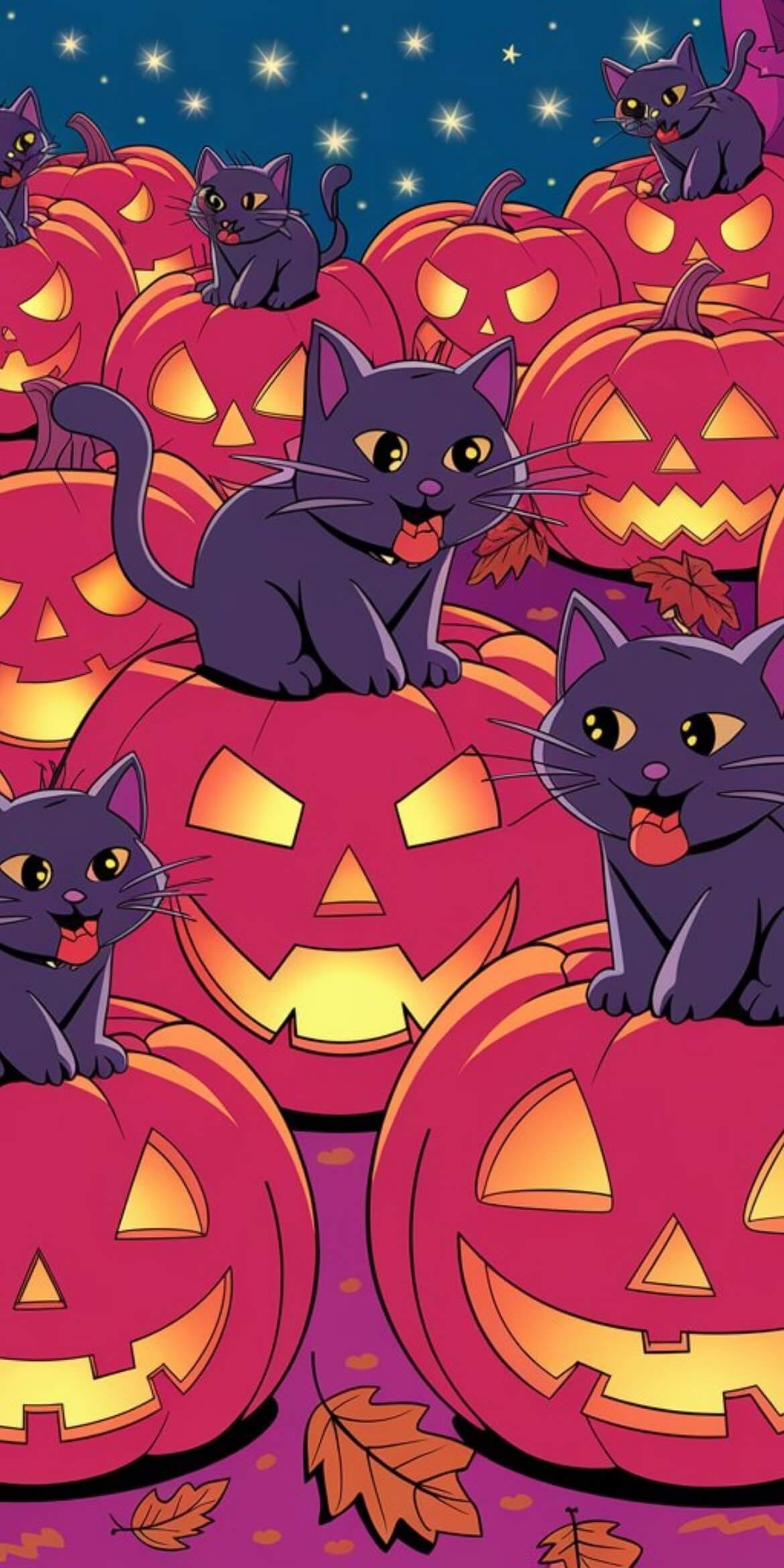 107+ Free Halloween Wallpapers To Download 42 halloween pink purple blue cat on pumpkins