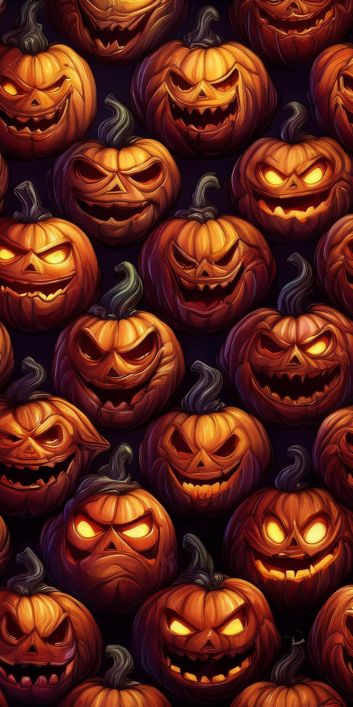 107+ Free Halloween Wallpapers To Download 8 a group of pumpkins with glowing eyes