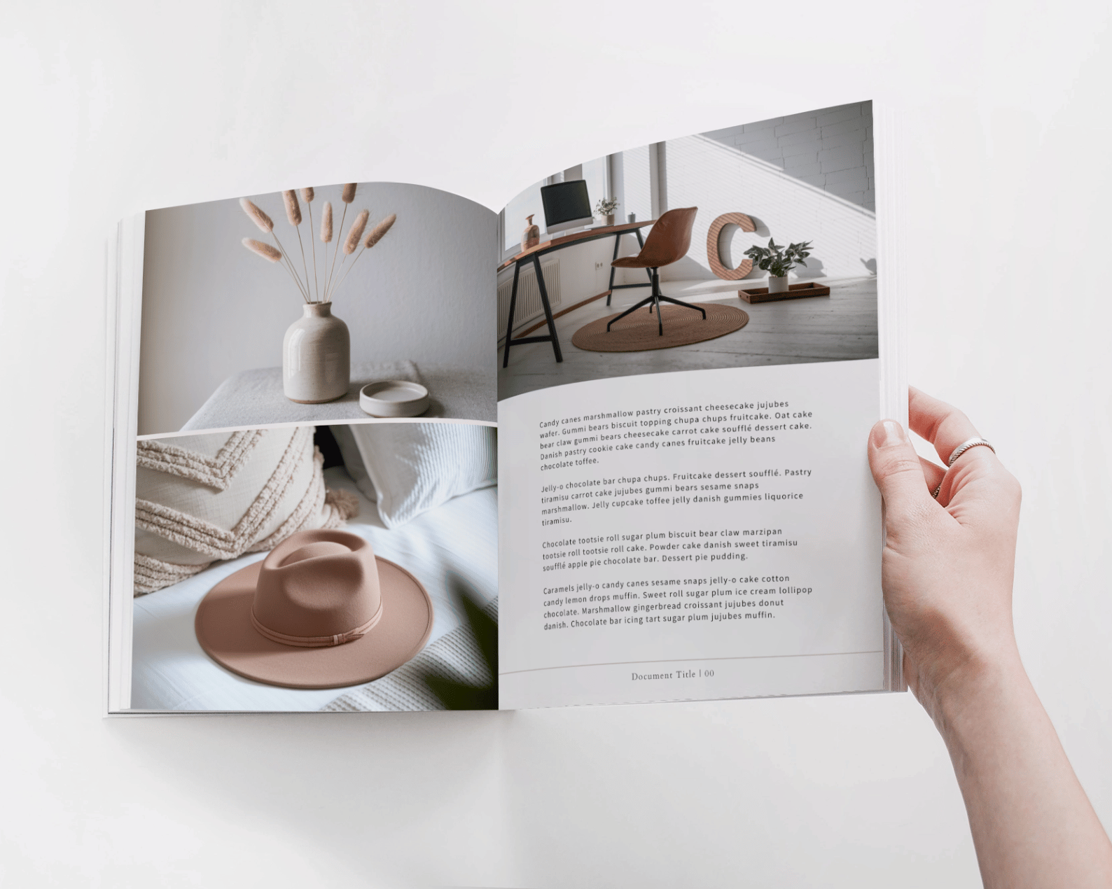 Lead Magnet Template Canva | Ebook Freebie Opt-In for Coaches & Creators 7 A person holds an open magazine featuring minimalist decor: a vase, chair, hat, and design details, accompanied by placeholder text.