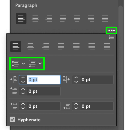 select bullet points or numbered list from paragraph panel – how to add text in illustrator