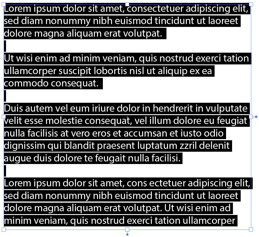 select and highlight all lorem ipsum sample placeholder text in Adobe Illustrator