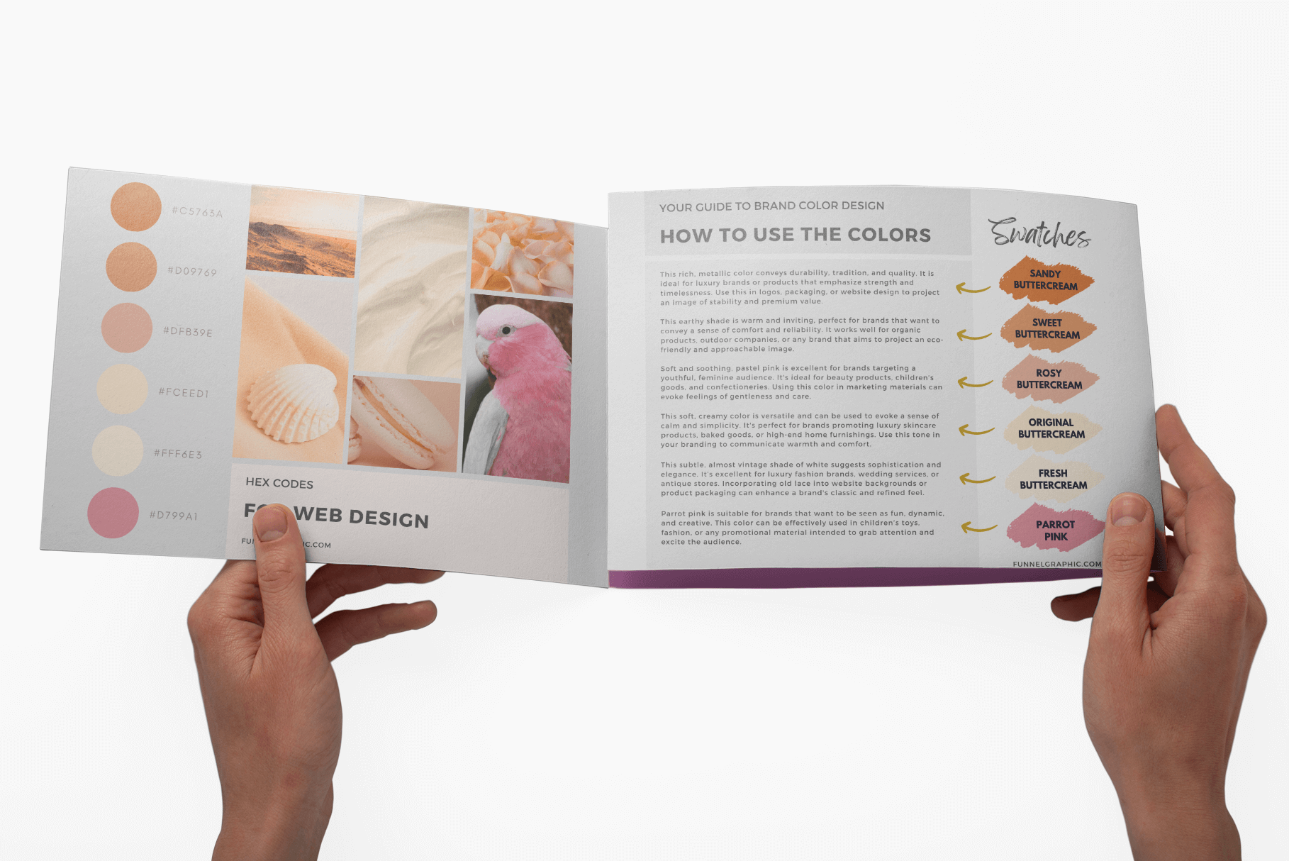 Buttercream Mix Premium Canva Color Palette 6 two hands opening color palette for buttercream mix