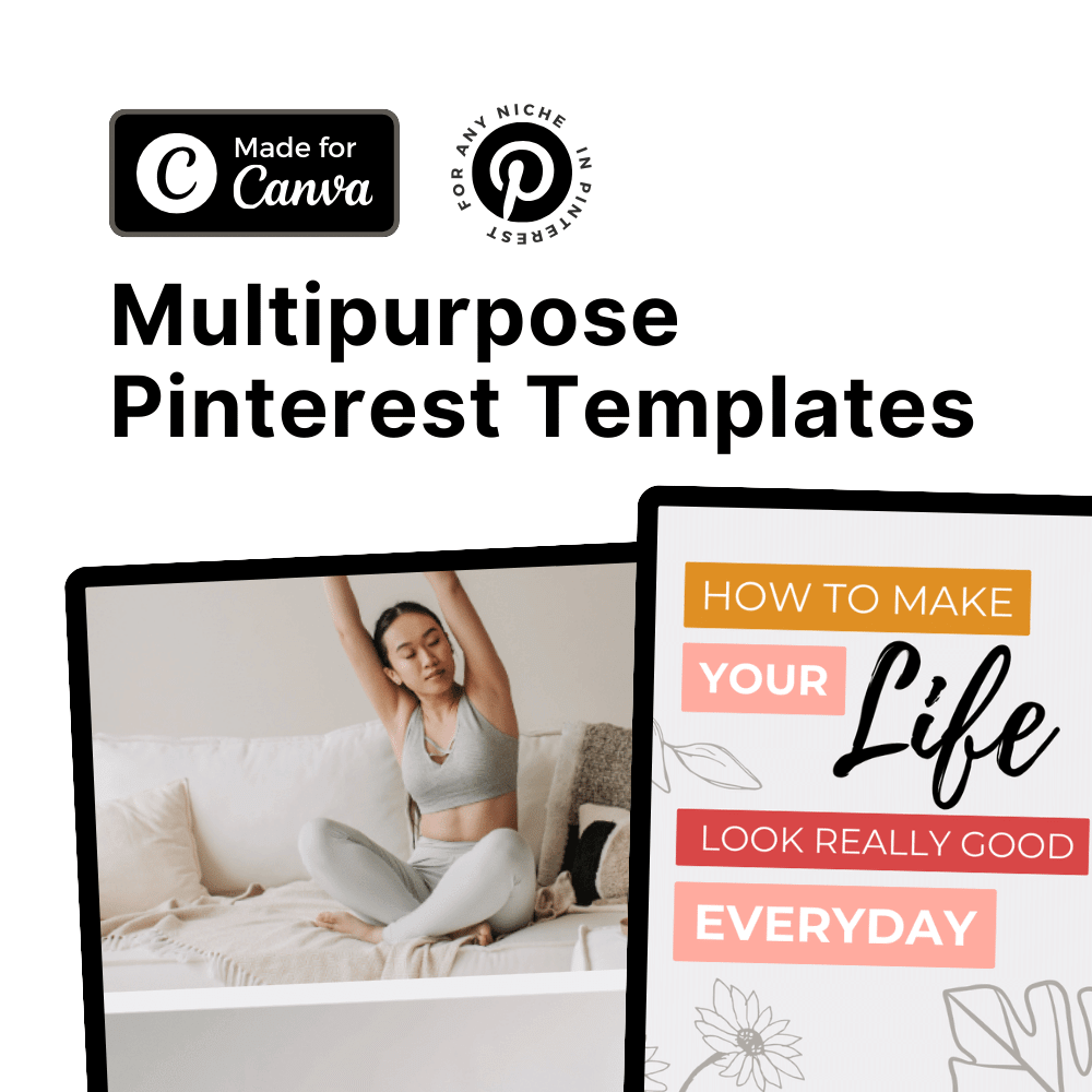 Pinterest templates made for Canva thumbnail with image of woman doing yoga in tablet mockup
