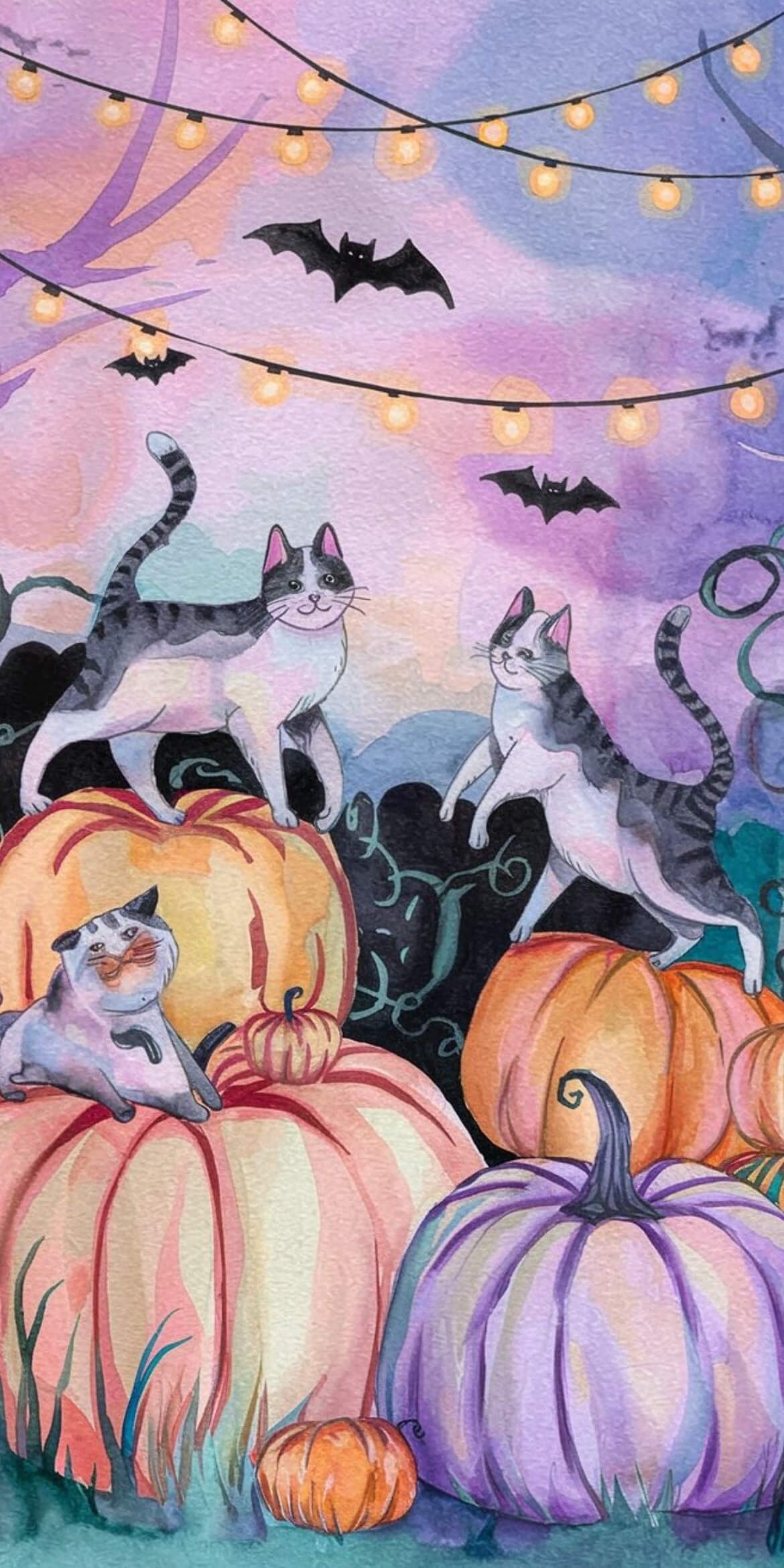 107+ Free Halloween Wallpapers To Download 21 cats on pumpkins for halloween