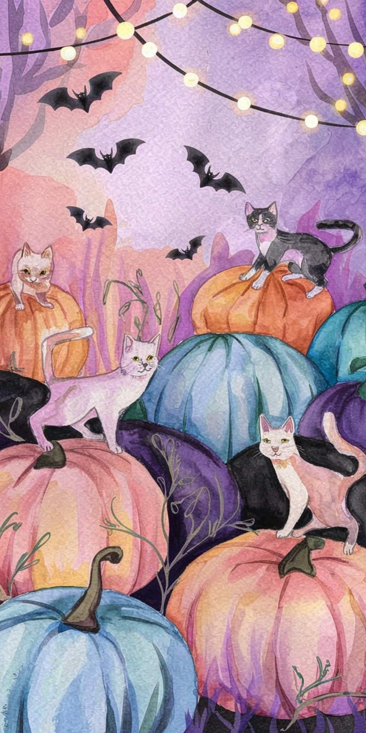 107+ Free Halloween Wallpapers To Download 22 cats on pumpkins for halloween