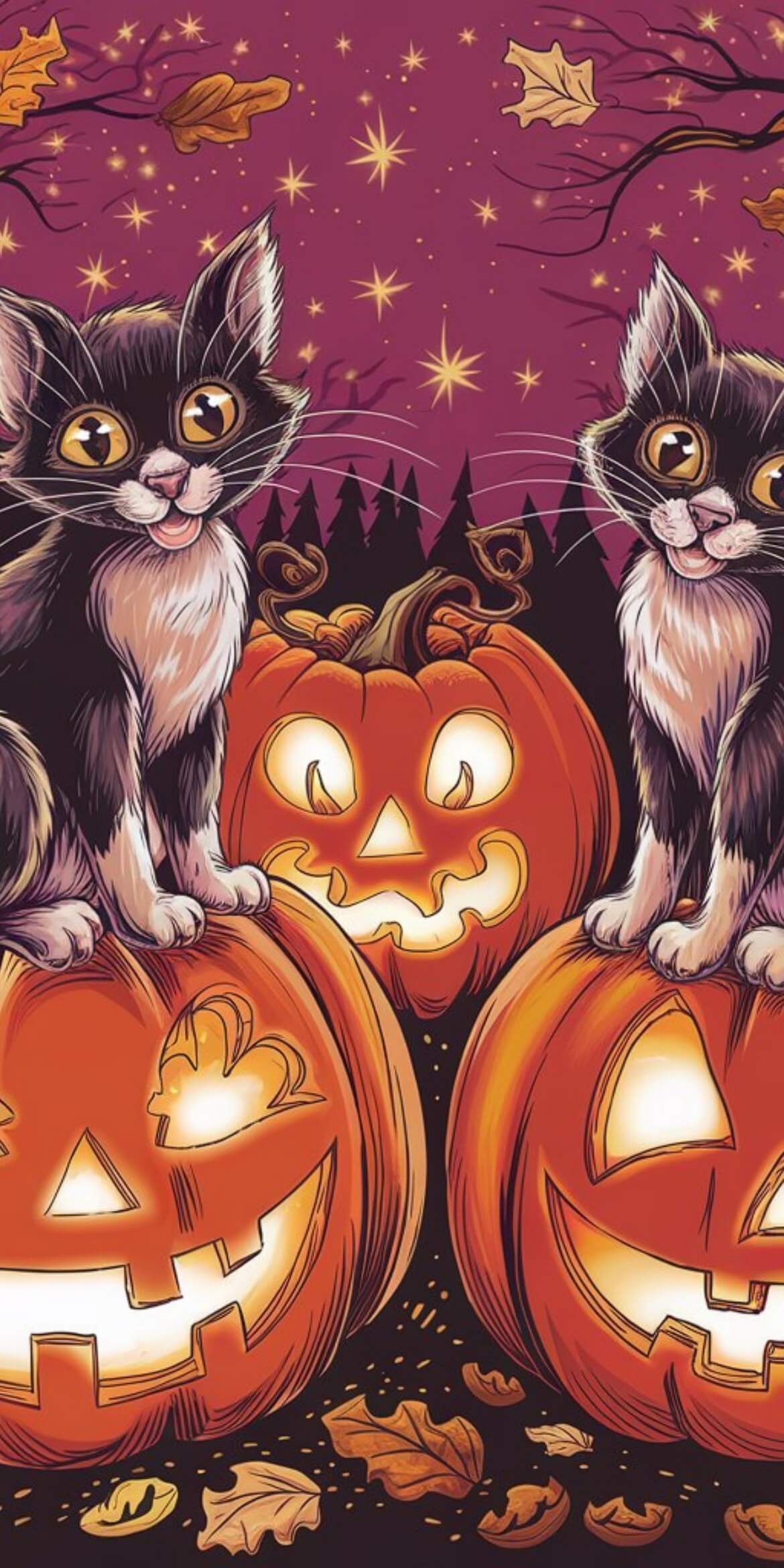 107+ Free Halloween Wallpapers To Download 14 halloween two cats on pumpkins