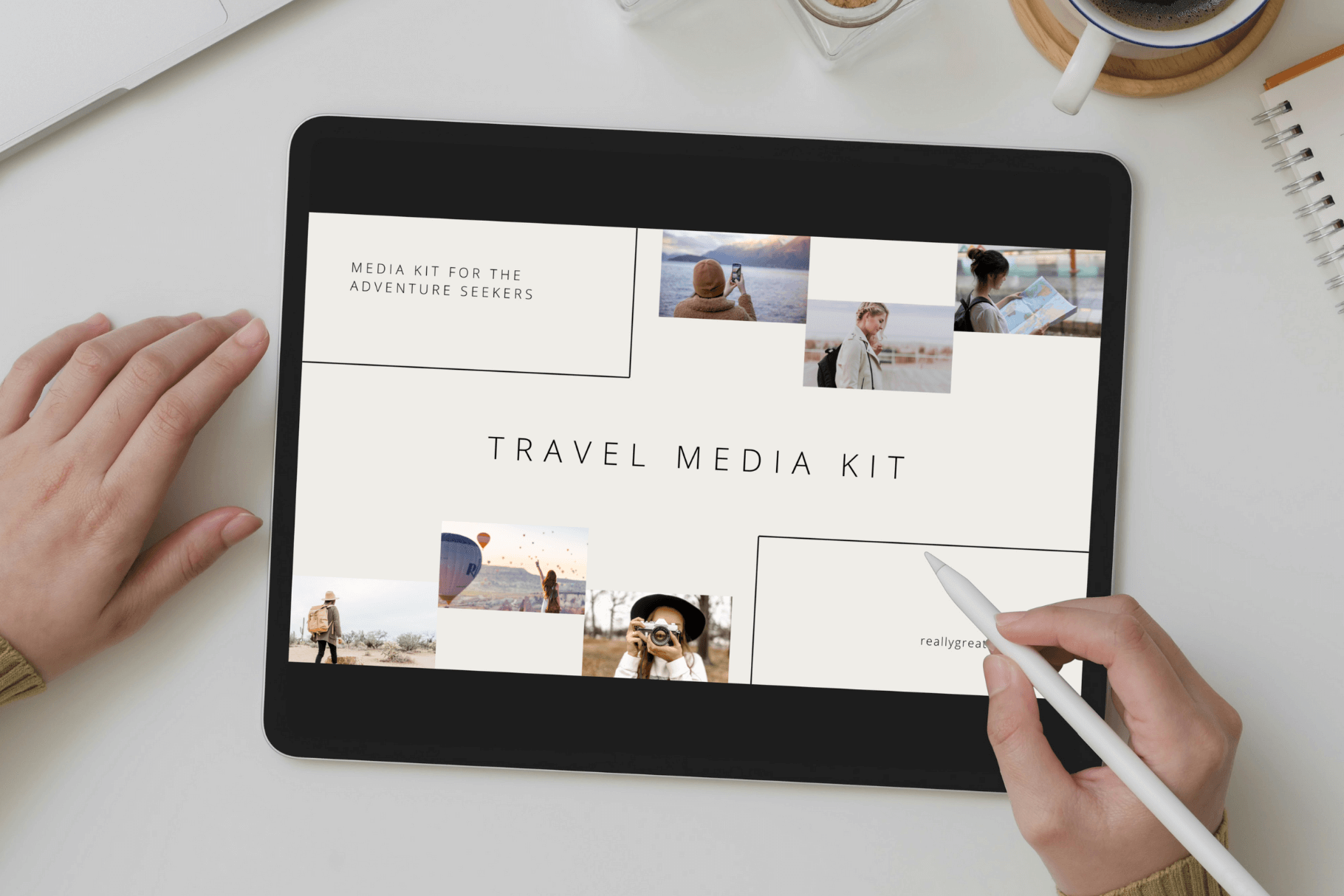 Media Kit Slide Deck Canva Template | Cavana 2 travel blogger media kit slide deck cover in ipad mockup