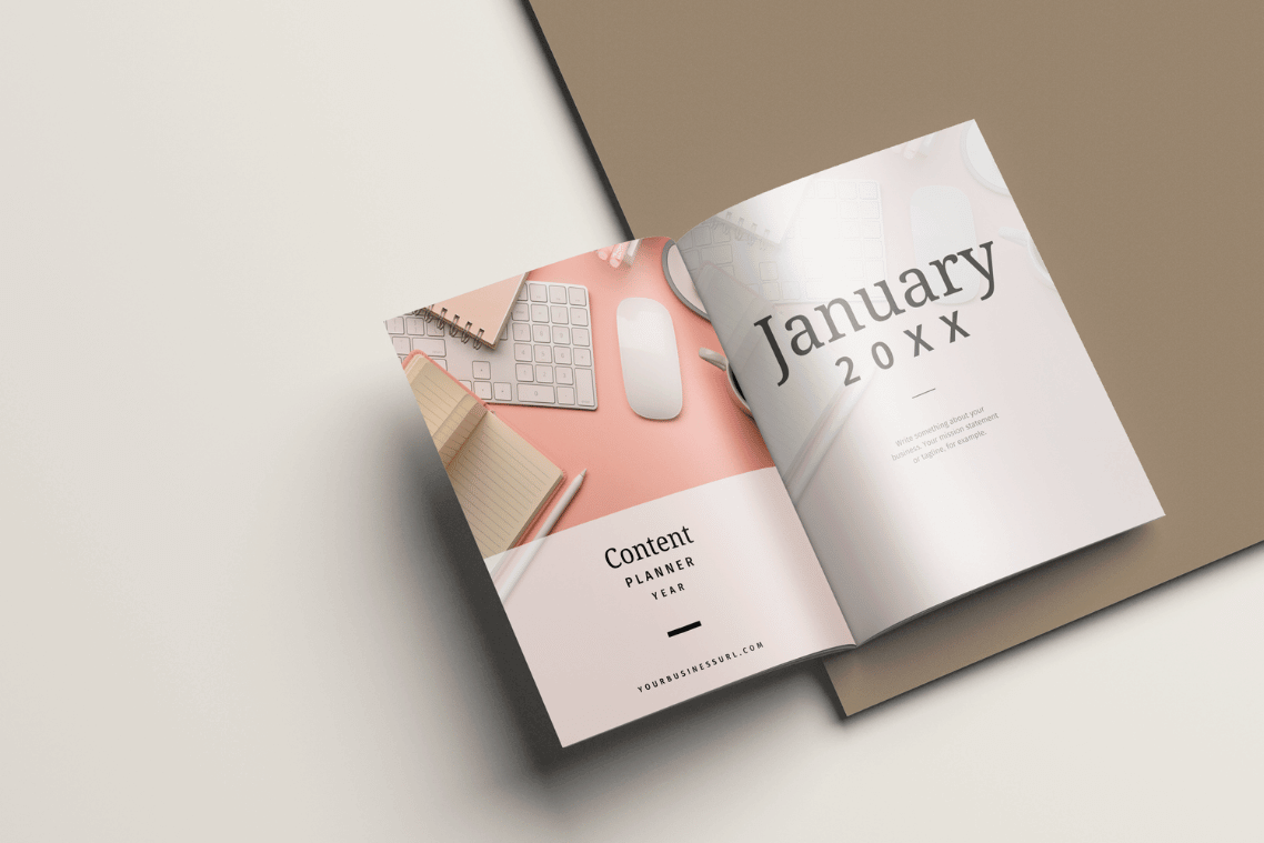 opened content planner like a magazine mockup