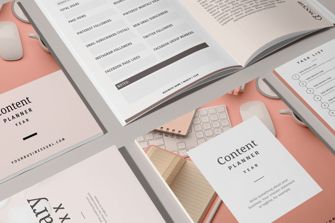business content planner mockup tiles in a slanted fashion