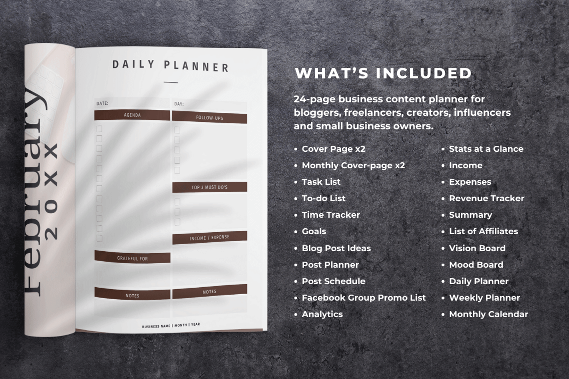 what's included in the business content planner template